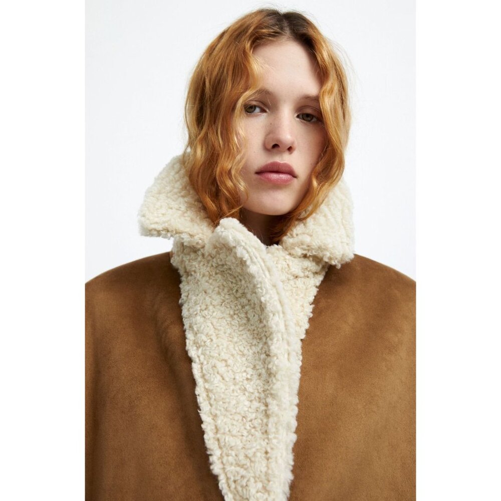 Zara Double Faced Coat Boxy Patch Pockets Faux Sh… - image 5
